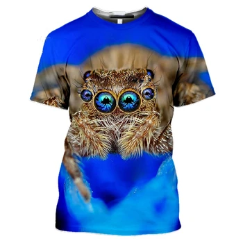 Лятна мъжка тениска с кръгло деколте и 3D-принтом под формата на смешно на животните-паяк, всекидневни пуловер Оверсайз с къс ръкав, модни градинска мъжки дрехи