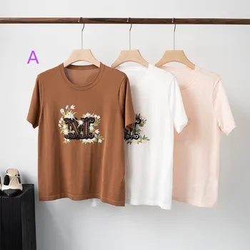Лятна новост 2023, женска тениска с кръгло деколте и къси ръкави, расшитая пайети и ромбовидными букви