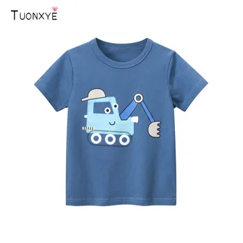 Лятна тениска с къси ръкави за момчета TUONXYE, памучен вязаная мека ежедневни дишаща детски дрехи с модел на багер от анимационен филм