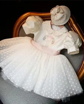 Лятно бяло цвете рокля с бродерия за малки момичета 0-12 години, турското винтажное принцеса рокля в стил Лолита
