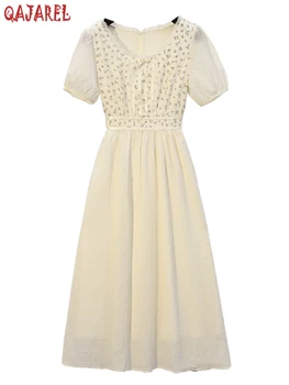Лятото ежедневна рокля в стил мозайка с дълги ръкави и цветен модел 2023, дамско Елегантно дебнещ бяла вечерна рокля, плажни рокли за партита