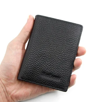 Малък портфейл от естествена кожа, мъжки кратък мини чантата си, просто оттичане ултра тънък калъф за шофьорска книжка, сертификат, карта, слот за няколко карти