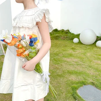 Марка EnkeliBB BP За момичета, Бяло дантелено лятна детска рокля за маркови Дрехи