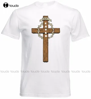 Модерна мъжка тениска с къс ръкав за мъже, на Кръста на Исус Христос, Спасява християнската вяра, религиозен лозунг, мъжки ризи, дамски ризи унисекс