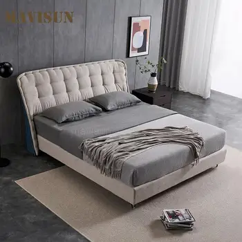 Модерна проста двойно легло в европейския американски стил 180 см, класическа сватбена легло с мека тапицерия, мебели за дома, за спалнята, Хотелска мебел