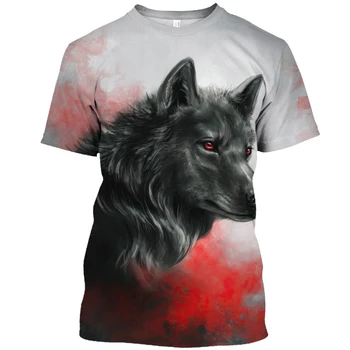 Мъжка тениска в голям размер, с кръгло деколте, риза с къс ръкав, градинска ежедневни облекла с 3D принтом вълк, мъжка риза