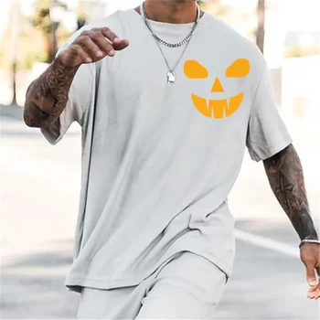 Мъжка тениска за Хелоуин Костюм с 3D Принтом, Тениска с къс ръкав, Индивидуалност, Голяма тениска С за тиква овесена главата, Тениска Street Manfitness