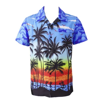 Мъжки ризи с принтом на кокосовата палма, блузи с къс ръкав и копчета, Риза за тропическа почивка, Плаж пътуване, Ежедневни