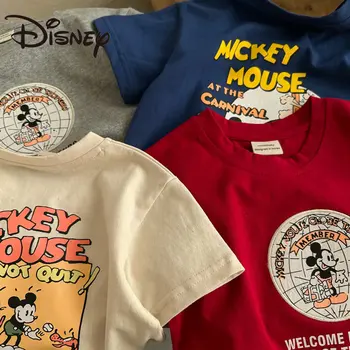 Нова Лятна детска тениска Disney с Мики Маус, Памучен Свободна Тениска с къс ръкав, Ежедневни Дрехи с герои от Анимационни филми, За Малките Момичета И Момчета, Най-Тениска