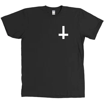 Нова мода мъжка тениска с перевернутым кръст И тиестом на сатана, черна тениска