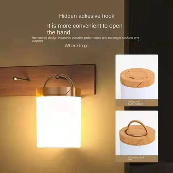 Нощна лампа с ГОРЕЩА led подсветка в 7 цвята и 4 режима на затъмняване, лека нощ от дърво, USB Акумулаторна настолна лампа