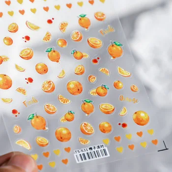 Оранжеви Стикери за нокти с ягоди, Летни плодови Самозалепващи плъзгачи, 3D Стикери за дизайн на нокти, Декорации За Маникюр