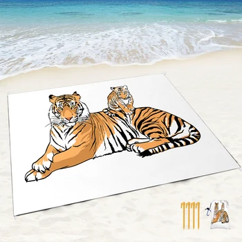 Плажна одеяло с изображение на тигър от карикатура, пескостойкое, водонепроницаемое, е много голям за пътуване, леко, портативно, упаковываемое, за къмпинг, туризъм