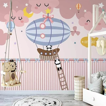 Потребителски 3D Мультяшные Розови Облаци, домашни Любимци Панда, балон, Фотообои За Детска стая, Декорация Спални, рисувани Стенни