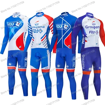 Пролетно-есенен комплект Фланелка за колоезденето Groupama FDJ Team, мъжки дрехи за колоездене, ризи за шоссейного под наем, костюм МТБ Maillot Ropa de Ciclismo