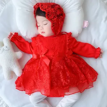 Пролетно-лятно дантелено рокля за малки момичета в испански стил принцеса с шапка, костюм с дълъг ръкав, луксозна пола с червен нос