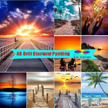 Пълен комплект диамант бродерия AB Пробийте Sunset, декоративни картини върху платно, Инструменти за диамант живопис, 5d Диамантена мозайка