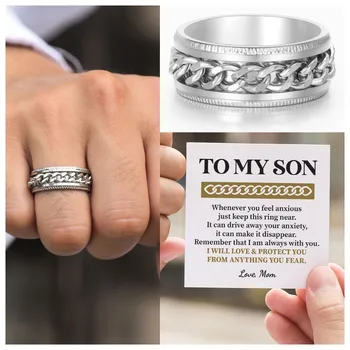 Ретро дизайн на пръстени To My Son ще ви Избави От безпокойство Управляемият пръстен-верига Плътно прилепнала И е идеален За ежедневна употреба