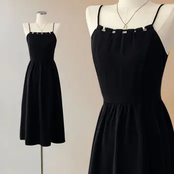 Секси Лятна рокля голям размер 2023, Ново френското рокля с подтяжками на гърдите, Дизайн Дълга рокля в Черен цвят, Елегантни вечерни рокли