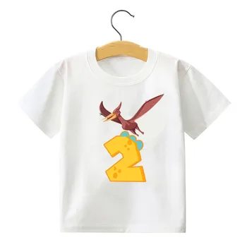 Сладък Cartoony Динозавър, Рожден Ден, 1-9-ти номер, Тениска с принтом Името на Дете, Подарък за Момче На Рожден Ден, Детски Дрехи