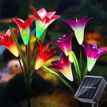 Слънчев външен лампа, led цветя на лилия, слънчеви градински фенери, водоустойчив, 7 цвята, които променят цвета за декорация на двор и градина