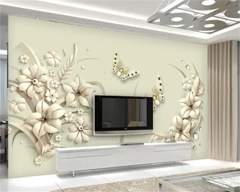 Тапети Wellyu по поръчка, красива мечта, 3D релеф, бяла триизмерен цвете, пеперуда, луксозна стена за телевизор в хола