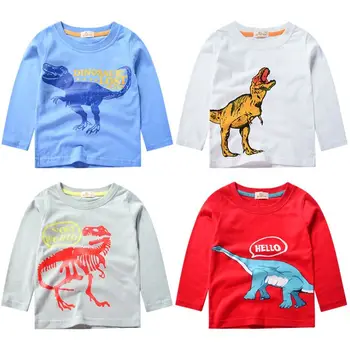 Тениска за момчета с дълъг ръкав, памучни блузи за малки момичета, тениска с изображение на динозавър, дрехи за тийнейджъри, дрехи за пълни бебета