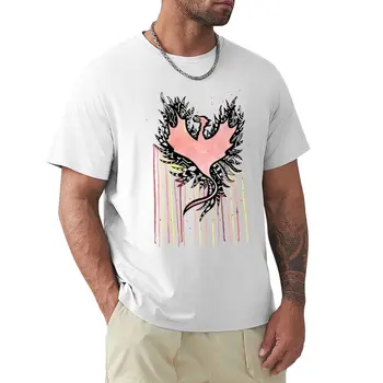 Тениска с акварельным Фениксом, реколта фланелка, бели тениски за момчета, графични тениски, прости бели тениски за мъже