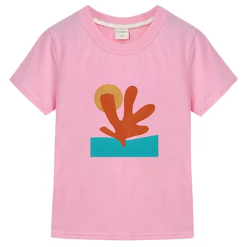 Тениска с изображение на листа Хенри Мматисса, тениски от 100% памук с къс ръкав за момчета и момичета, удобни тениски, ежедневни блузи с кръгло деколте