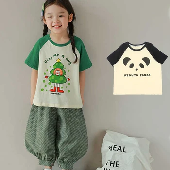 Тениска с къс ръкав за малки момичета и момчета, летни детски памучни тениски, ризи за деца с анимационни принтом, детски дрехи в корейски стил