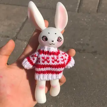 Топла творческа кукла-заек от смола с 3D принтом височина 14,5 см, бяла, с няколко стави, подвижната, направи си сам, наряжайся, Грим, детски Играчки, Подаръци с очите