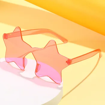 Уникални прозрачни слънчеви очила във формата на звезда без рамки за очила, слънчеви очила с пентаграма без рамки за деца, женски смешни очила за cosplay на парти