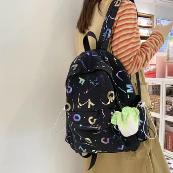 Училищна чанта за момичета в стил Харадзюку, женски модерен мъжки раница с писмото принтом, Женствена чанта за момчета-книги, найлонов госпожа модерен раница за лаптоп 2023