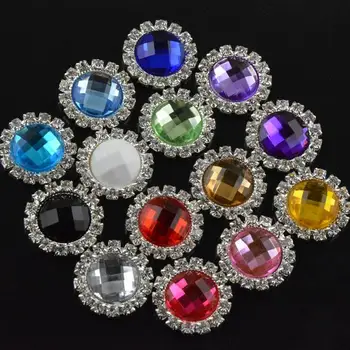 Цветни 20 мм плоска задната кристален перлена пуговица, Метални копчета с кристали за сватбен banta за коса, аксесоар 