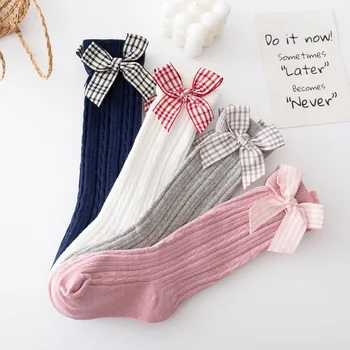 Чорапи с хубав мрежесто нос за малки момичета, пролетно-есенни чорапи до коляното за новородени момичета, обикновена памучни чорапи за деца