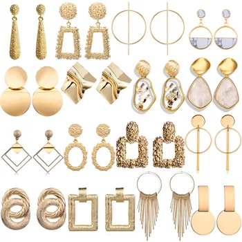 KSRA, Реколта метални геометрични обеци, Златен на цвят, за Жени, Модни висящи обеци, Дамски бижута 2020