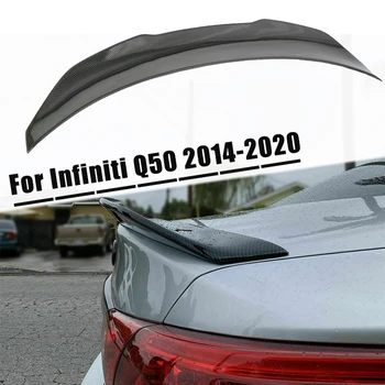 Броня заден спойлер на капака на багажника на колата за седана Infiniti Q50 2014-2020 модел от въглеродни влакна, черен гланц, Модификация на задните спойлери