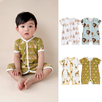 Облекло за деца 0-12 месеца, боди, памук летен Гащеризон с къс ръкав и животните принтом за Новородени момчета и Момичета, сладък гащеризон