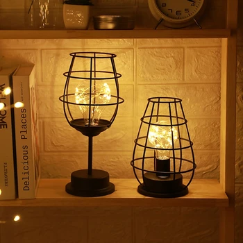 Осветление Модерна настолна лампа за бутилки вино от ковано желязо, осветление у дома